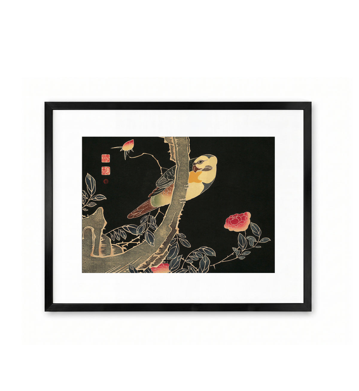 Parrot on the Branch of a Flowering Rose Bush / Itō Jakuchū