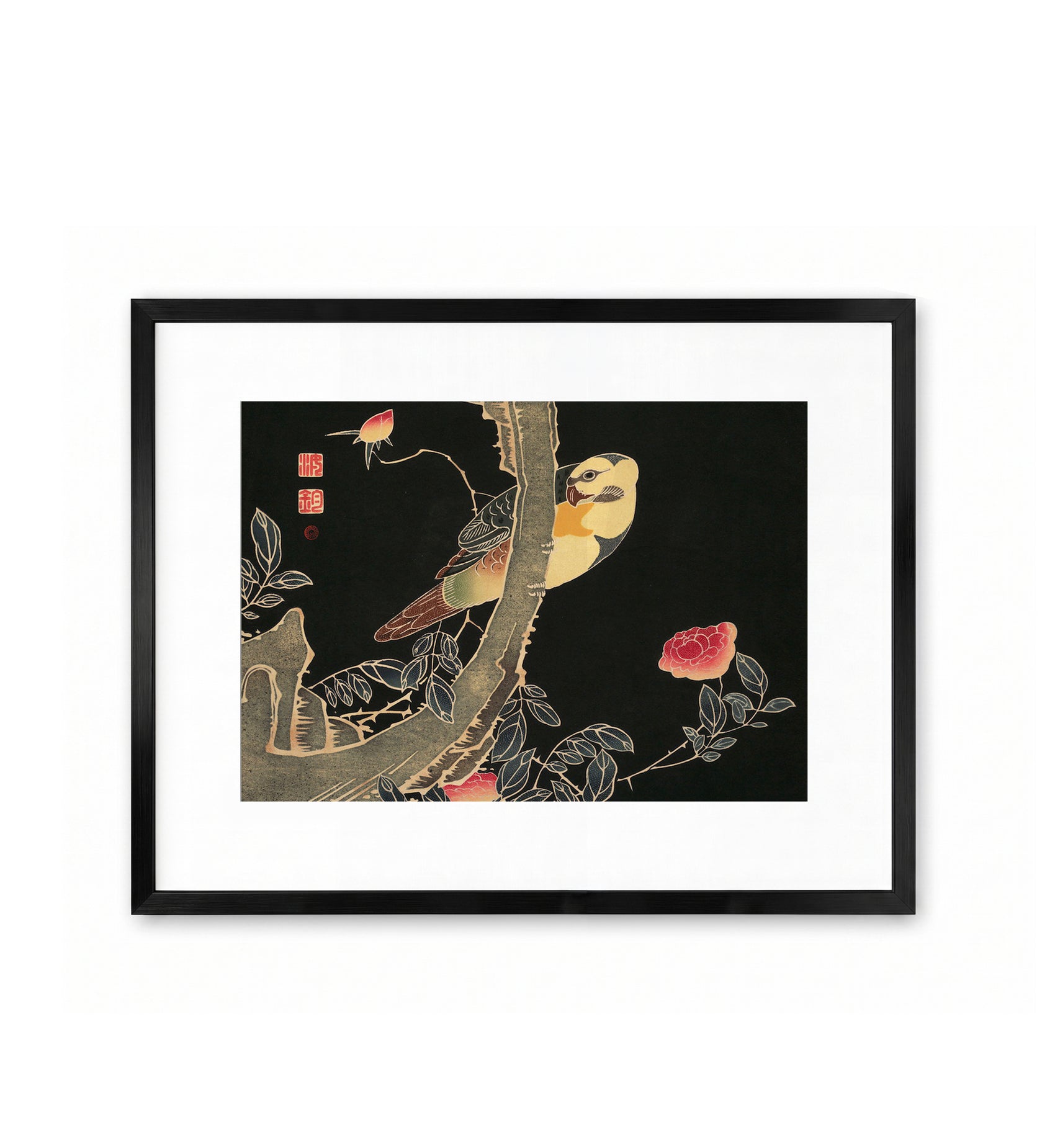 Parrot on the Branch of a Flowering Rose Bush / Itō Jakuchū
