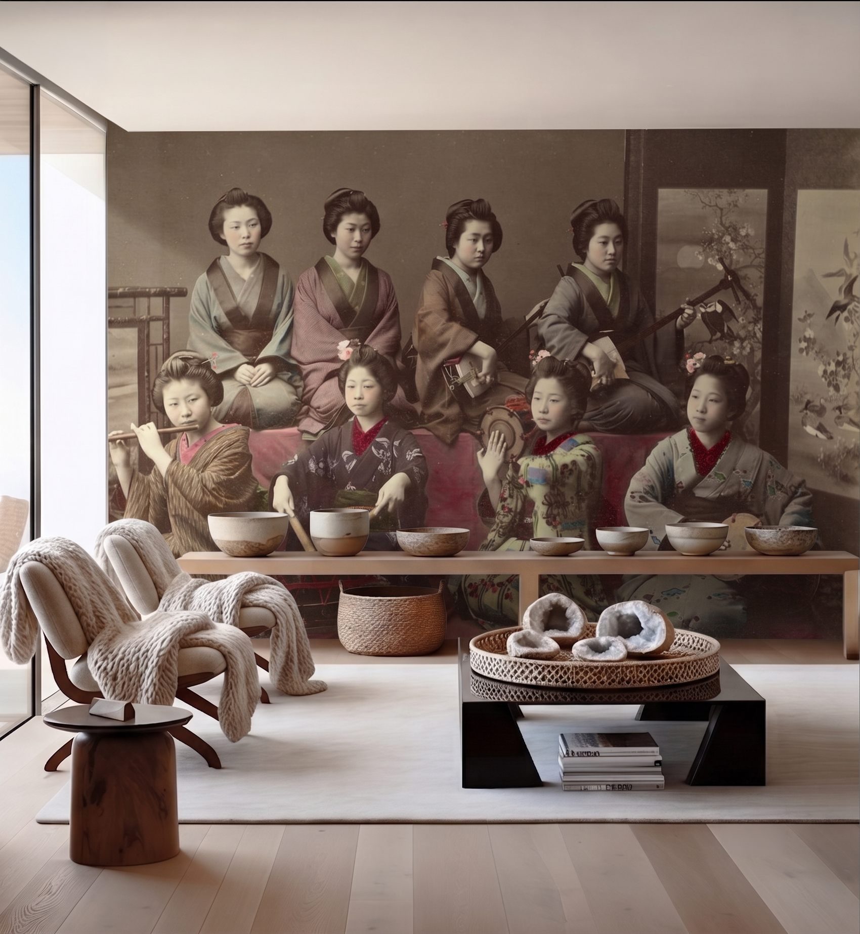 Playing Samisen, Tsudzumi, Fuye and Taiko / Kusakabe Kimbei